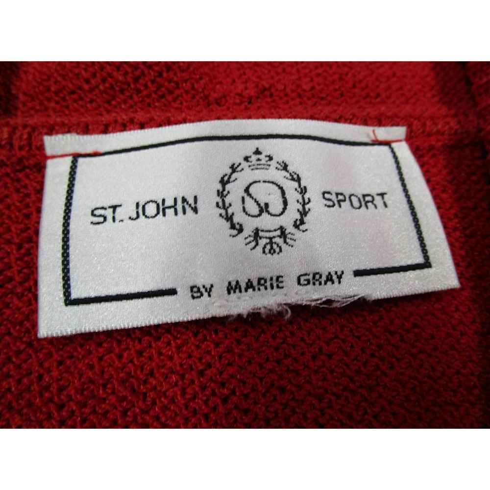 St John Sport Marie Gray Red Knit Zip Up Hoodie Gold Logo Zipper Pull Womens - Picture 3 of 12